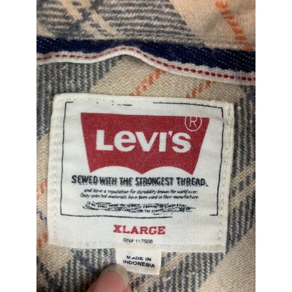 Levis Shirt Men's XL Beige Tan Plaid Flannel Wool Blend Button Up Shacket - Picture 3 of 10